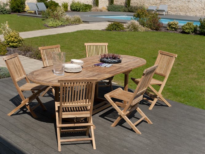 Salon de jardin Teck table ovale 180x100cm 6 chaises SUMMER