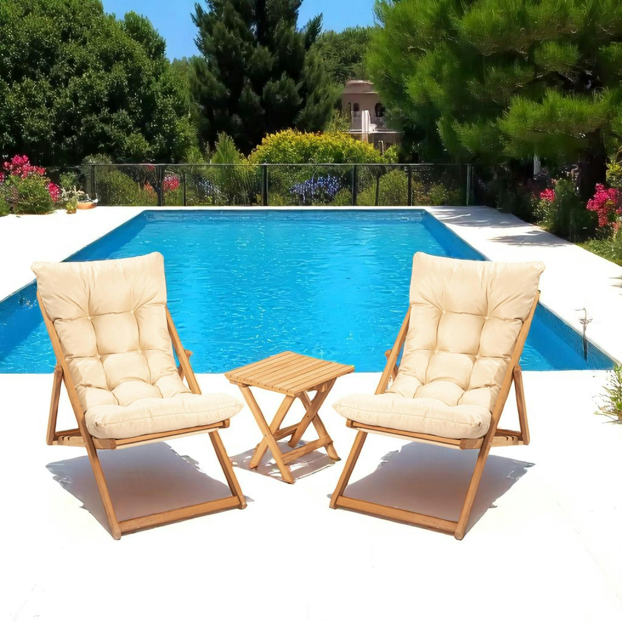 Salon jardin détente 2 places beige - bois et toile SORA