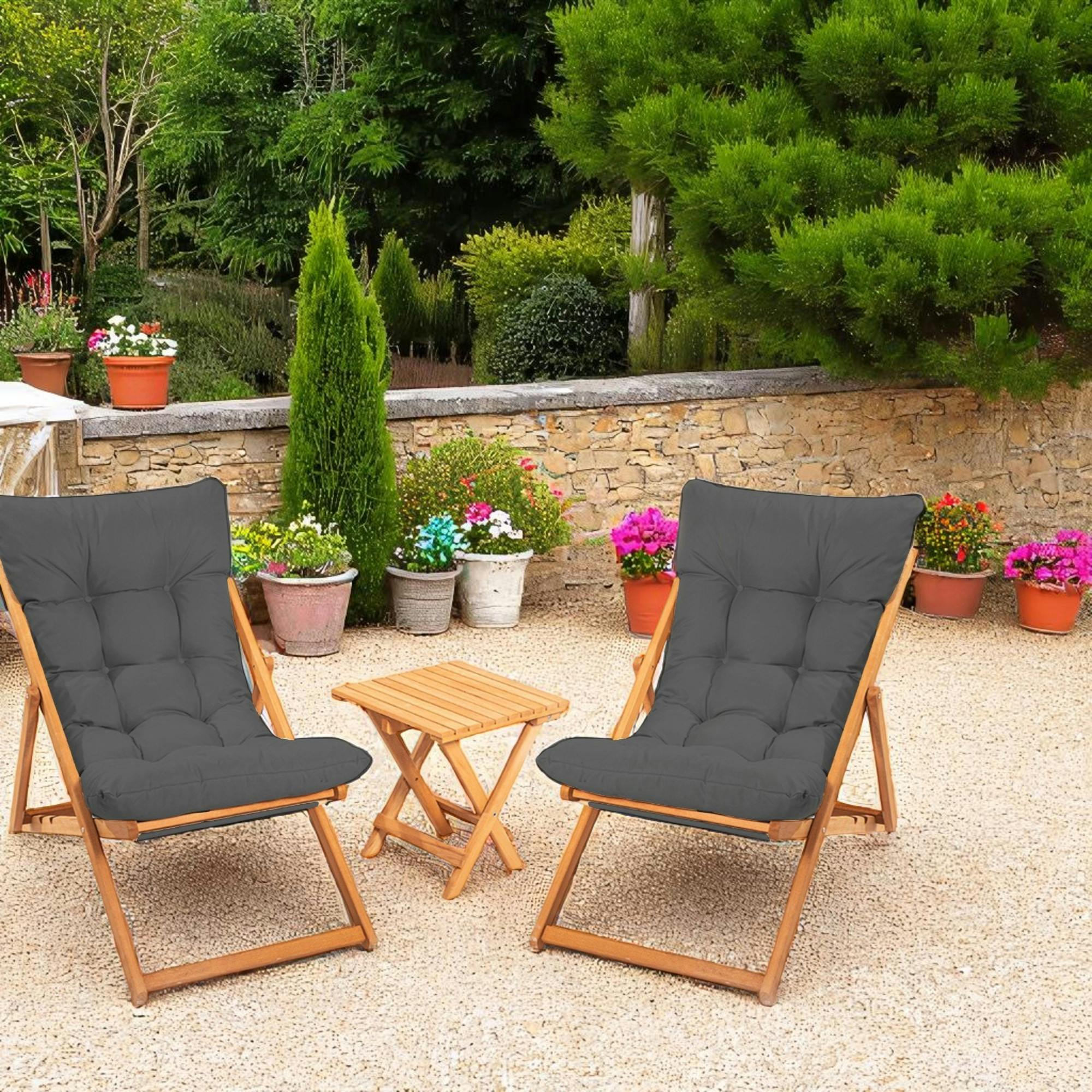 Salon jardin détente 2 places gris - bois et toile SORA