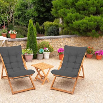 Salon jardin détente 2 places gris - bois et toile SORA