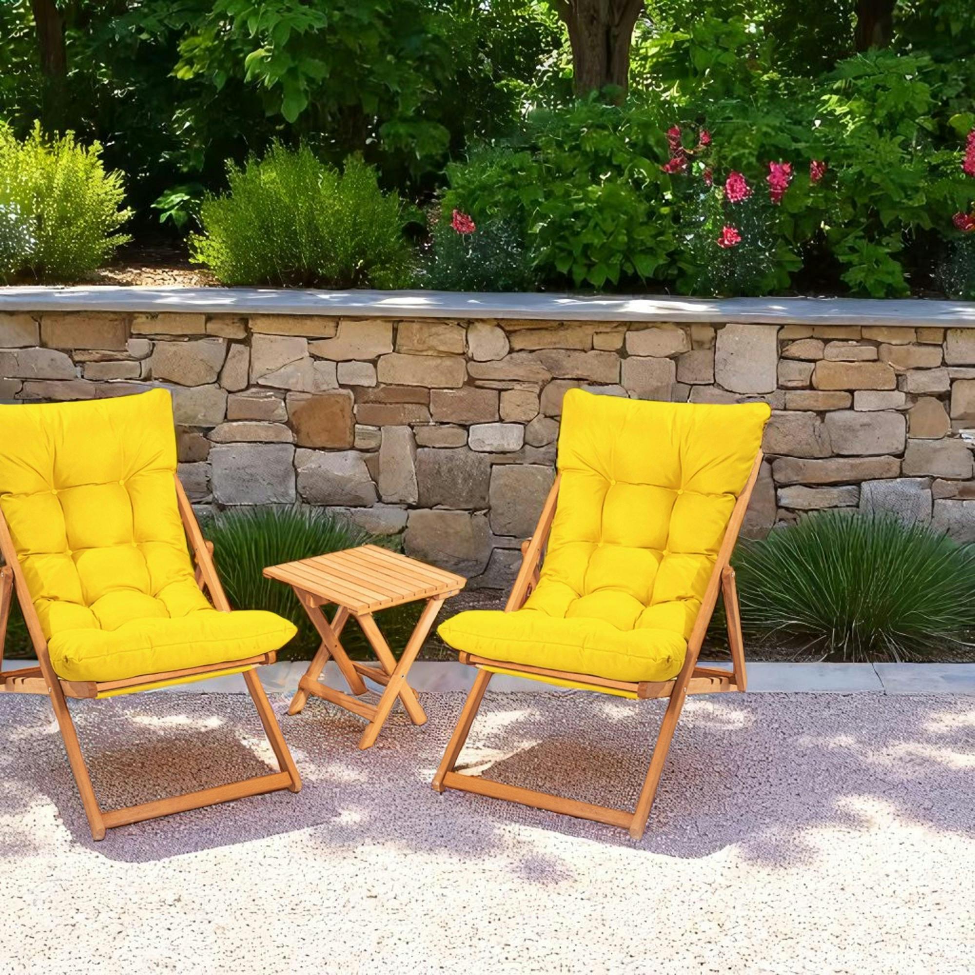 Salon jardin détente 2 places jaune - bois et toile SORA