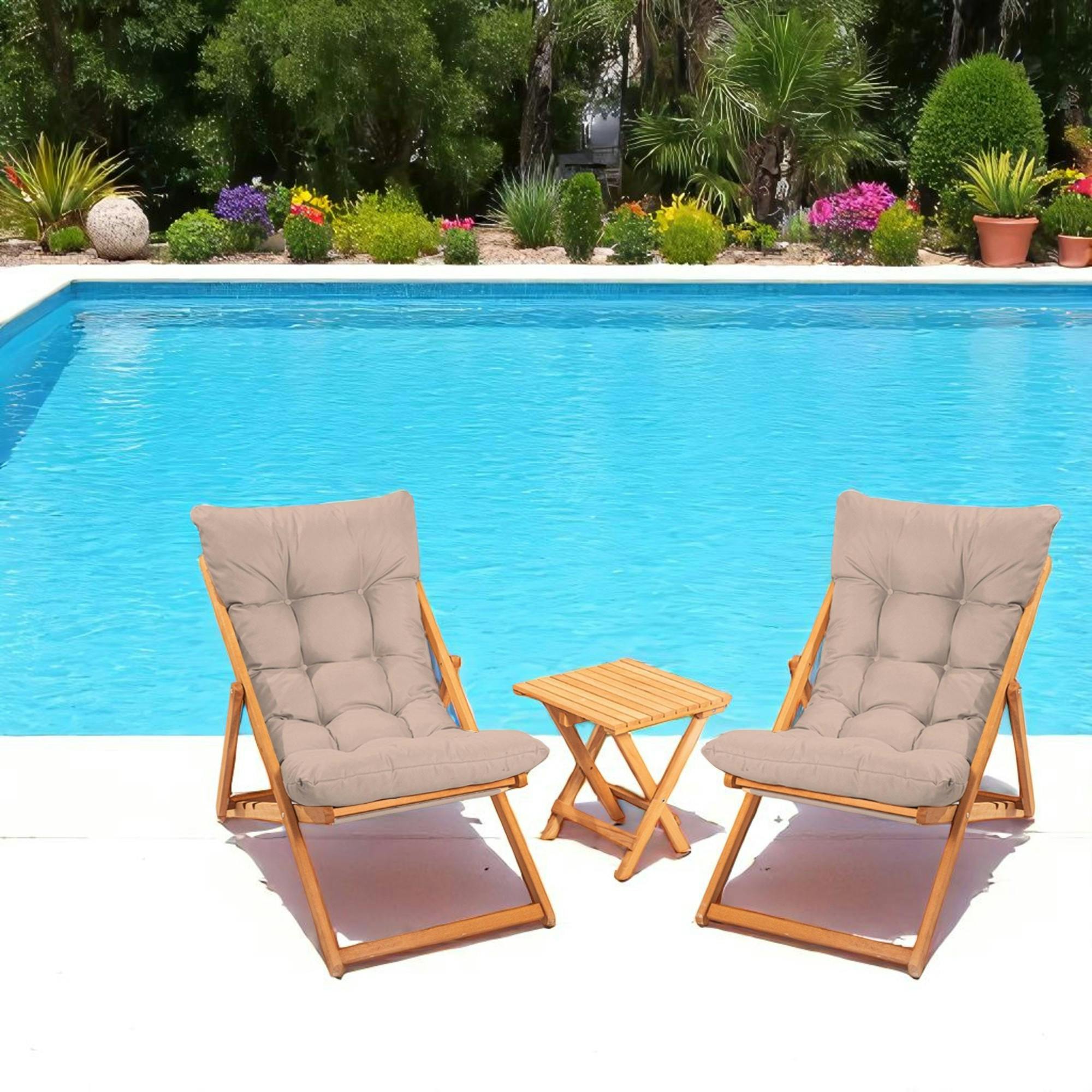 Salon jardin détente 2 places taupe - bois et toile SORA