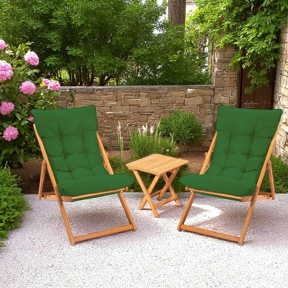 Salon jardin détente 2 places vert - bois et toile SORA