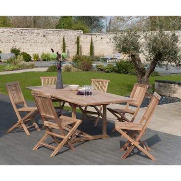  Salon jardin Teck table extensible 180/240cm 6 chaises SUMMER