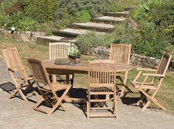 Salon jardin Teck table ovale 200x100cm 4 chaises 2 fauteuils SUMMER
