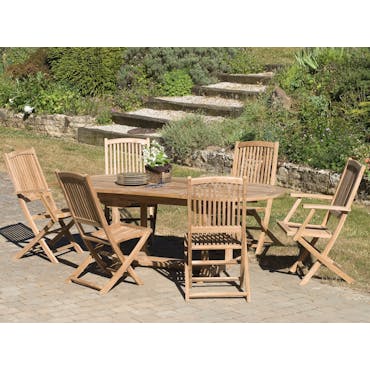  Salon jardin Teck table ovale 200x100cm 4 chaises 2 fauteuils SUMMER