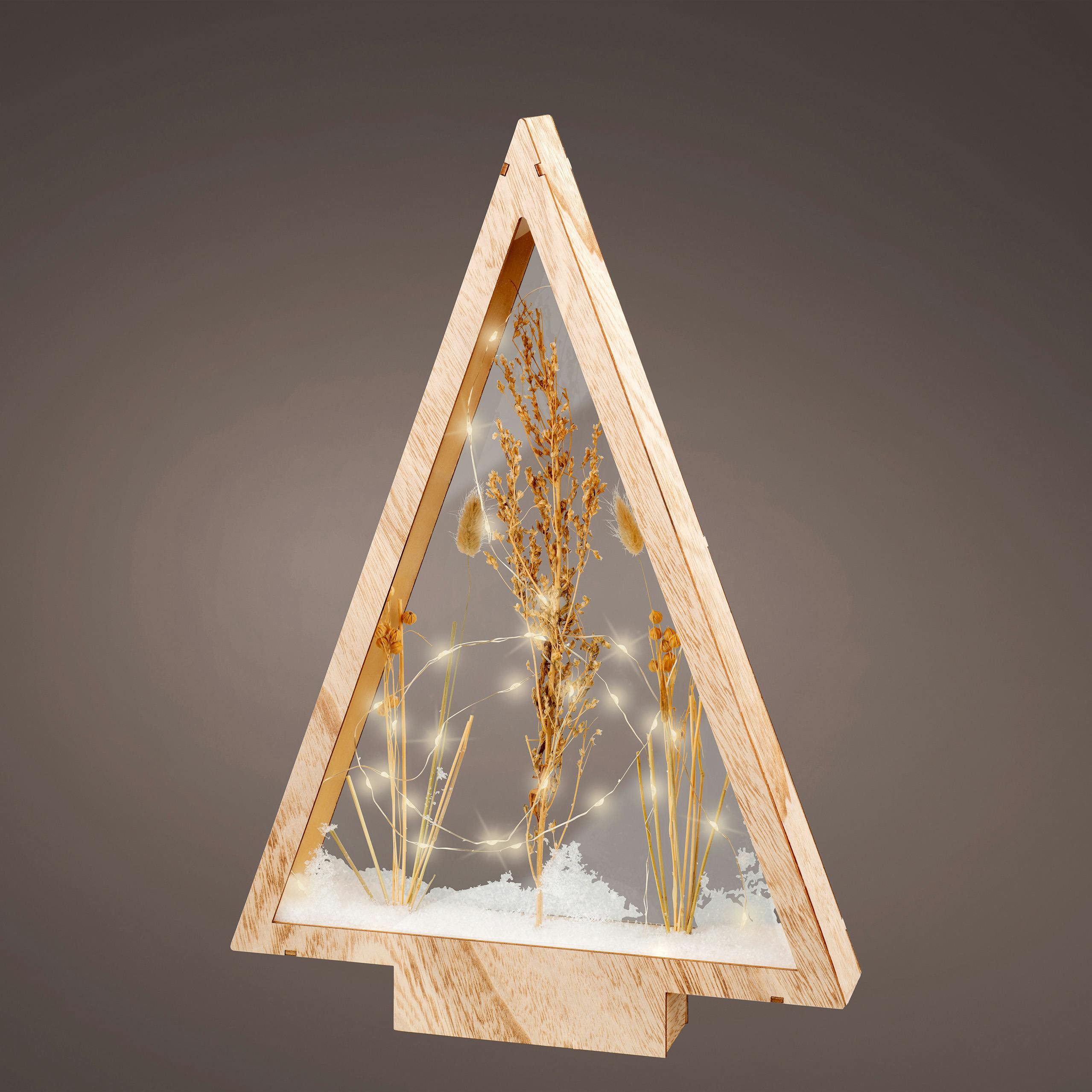 Sapin bois décor lumineux à poser H47 cm