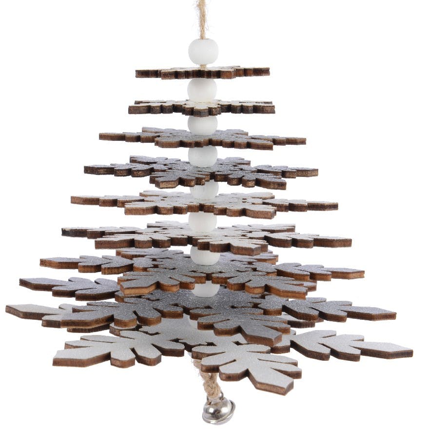 Sapin branches façon flocon bois pailleté à suspendre