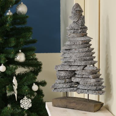 Sapin de Noël déco bois gris sur socle H 40 cm