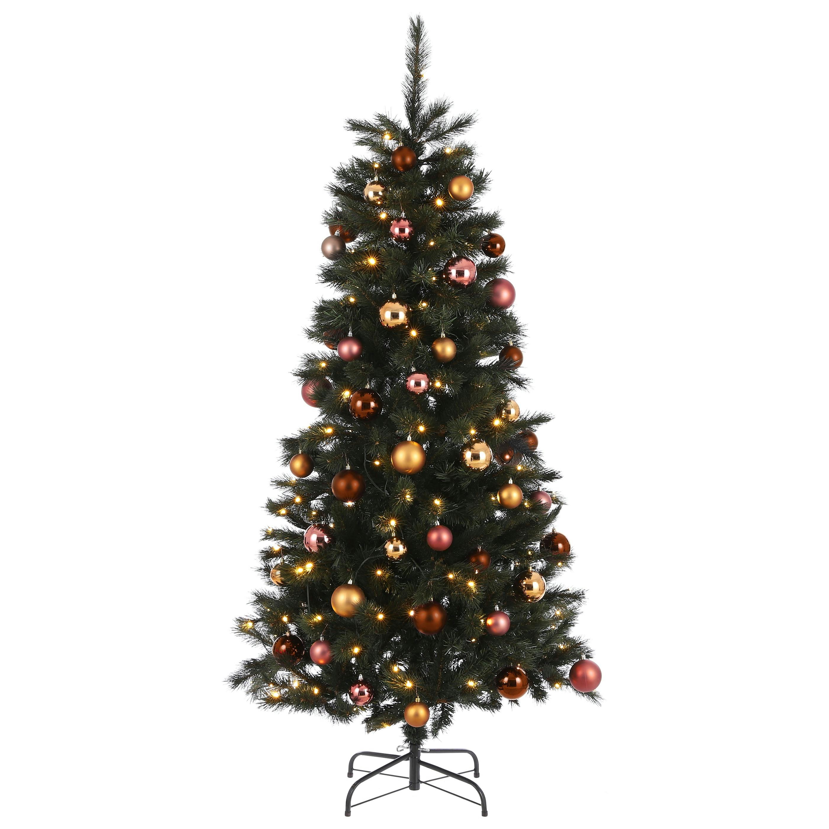Sapin de Noël décoré avec leds et boules rose et brun 185 cm