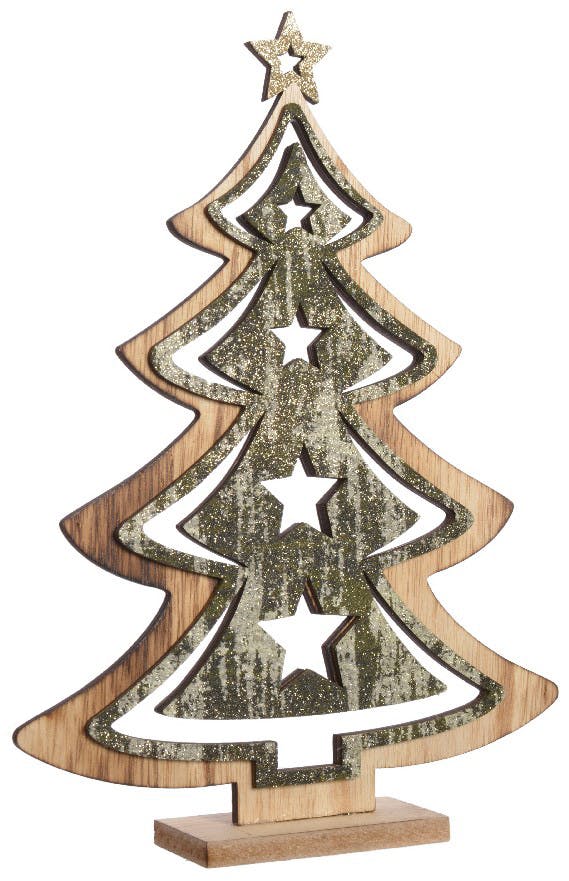 Sapin déco vert pailleté bois sur pied