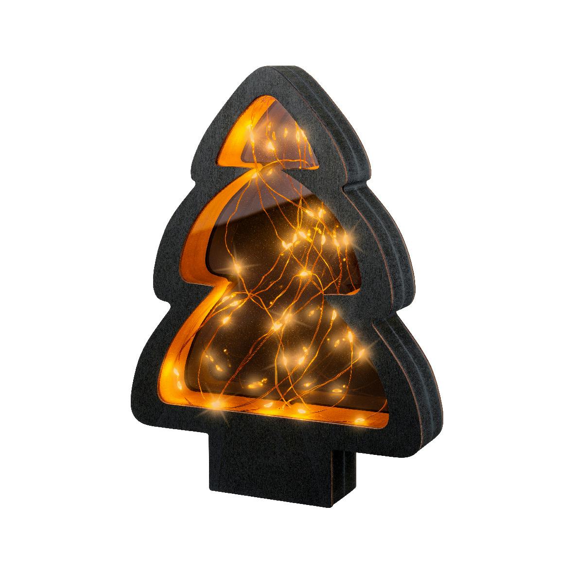 Sapin lumineux à poser H28 cm contour bois foncé