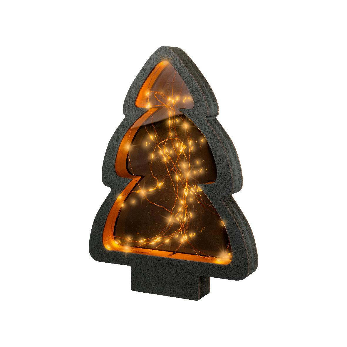 Sapin lumineux à poser H38 cm contour bois foncé