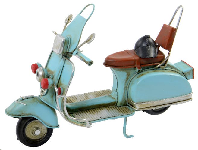 Scooter vintage déco bleu métal 17cm