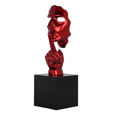  Sculpture "En Secreto" visage et main rouge sur socle H57cm