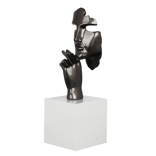 Sculpture "Estilo" visage et main gris perle sur socle H57cm