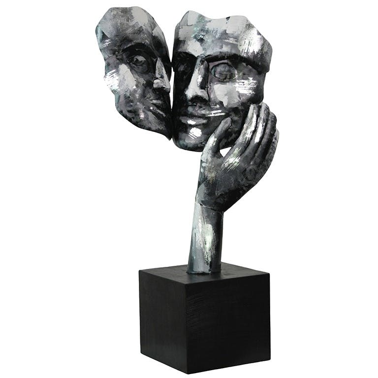 Sculpture moderne "Amore" argent socle noir