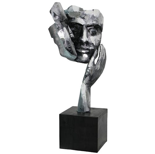 Sculpture moderne "Amore" argent socle noir