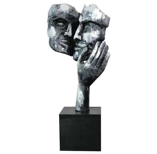 Sculpture moderne "Amore" argent socle noir