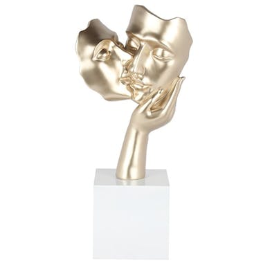 Sculpture moderne "Amore" dorée socle blanc