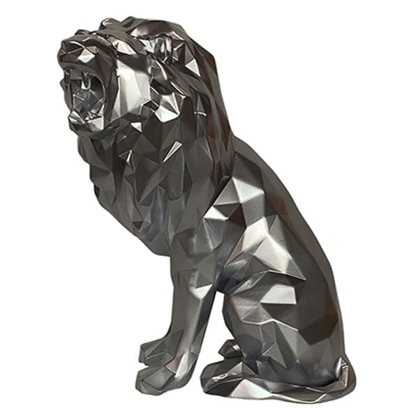 Sculpture moderne de lion rugissant couleur argent