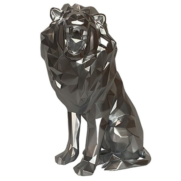 Sculpture moderne de lion rugissant couleur argent