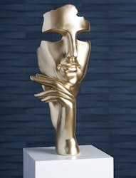 Sculpture moderne "Estilo" dorée socle blanc