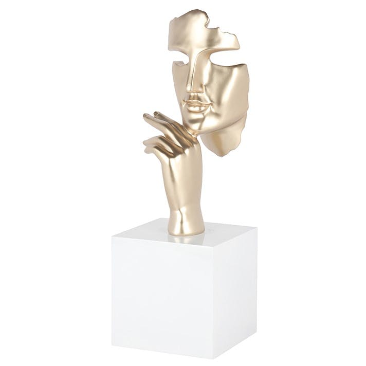 Sculpture moderne "Estilo" dorée socle blanc