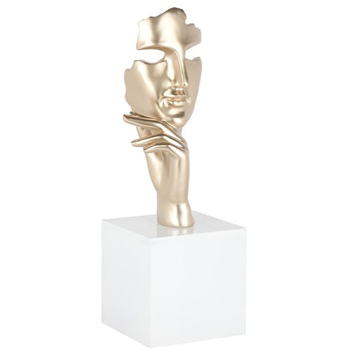 Sculpture moderne "Estilo" dorée socle blanc