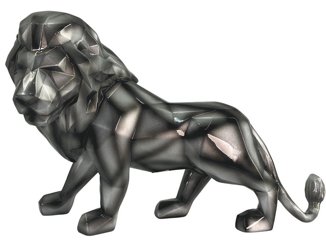 Sculpture moderne lion gris anthracite