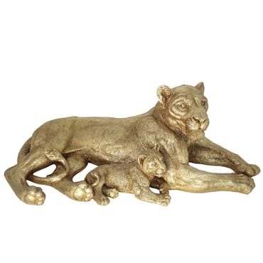  Sculpture moderne lionne et lionceau couleur dorée
