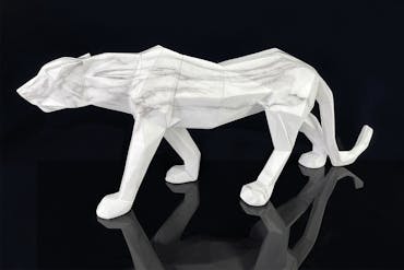  Sculpture moderne panthère blanche effet marbre 68 cm