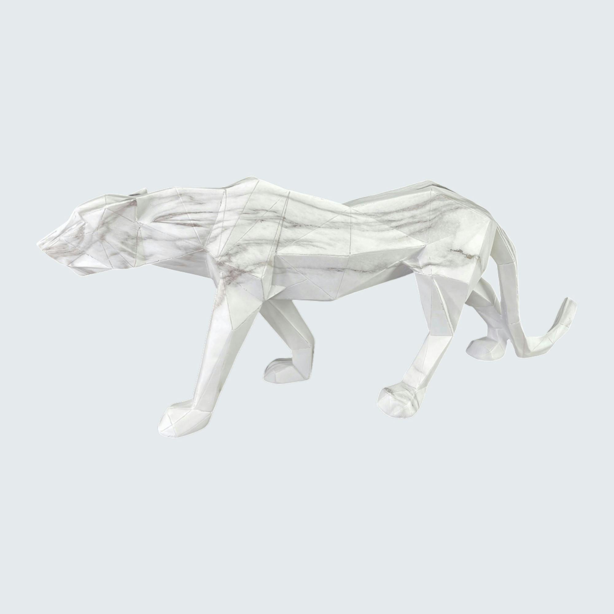 Sculpture moderne panthère blanche effet marbre 68 cm