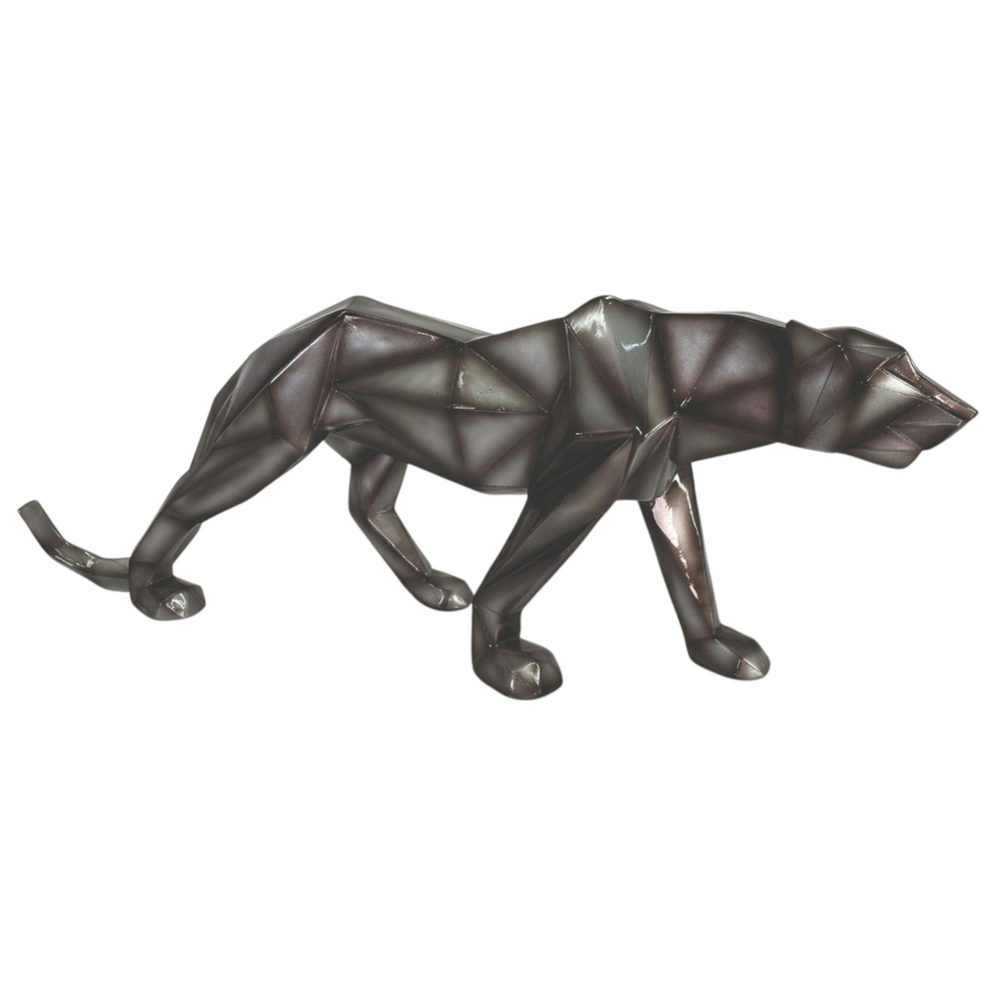 Sculpture moderne panthère gris anthracite 68 cm