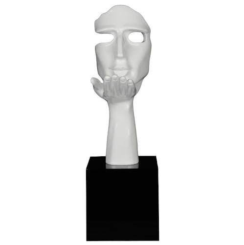 Sculpture "Speranza" visage et main blanc sur socle H57cm