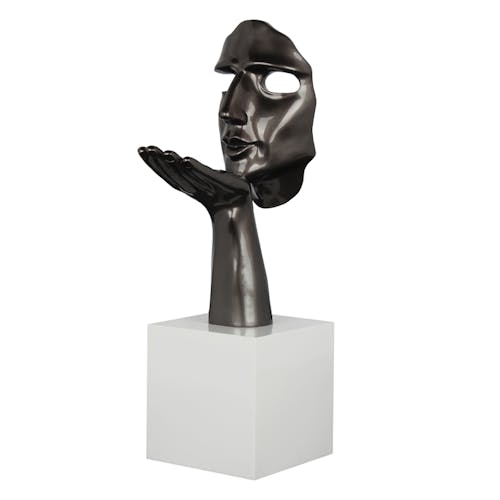 Sculpture "Speranza" visage et main gris perle sur socle H57cm
