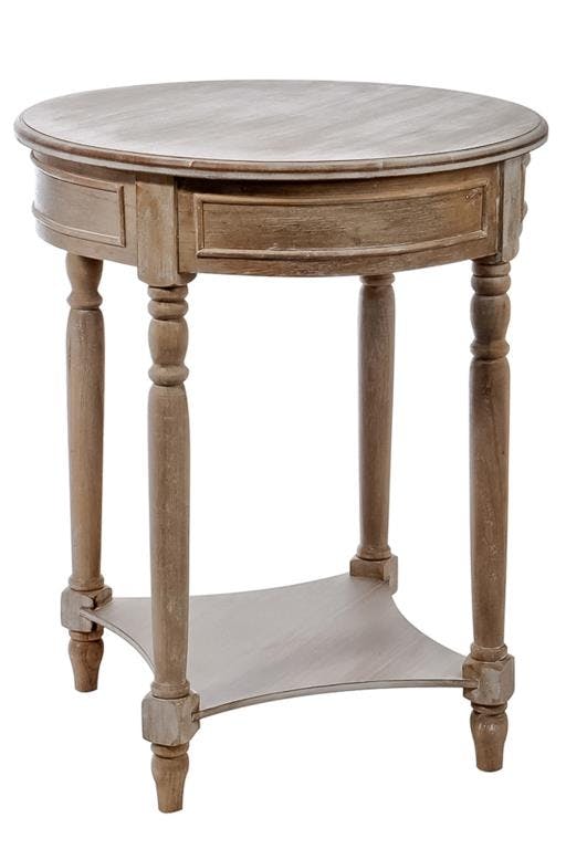 Selette bois naturel patiné grisé blanchi, table ronde D60xH75cm PAOLIA