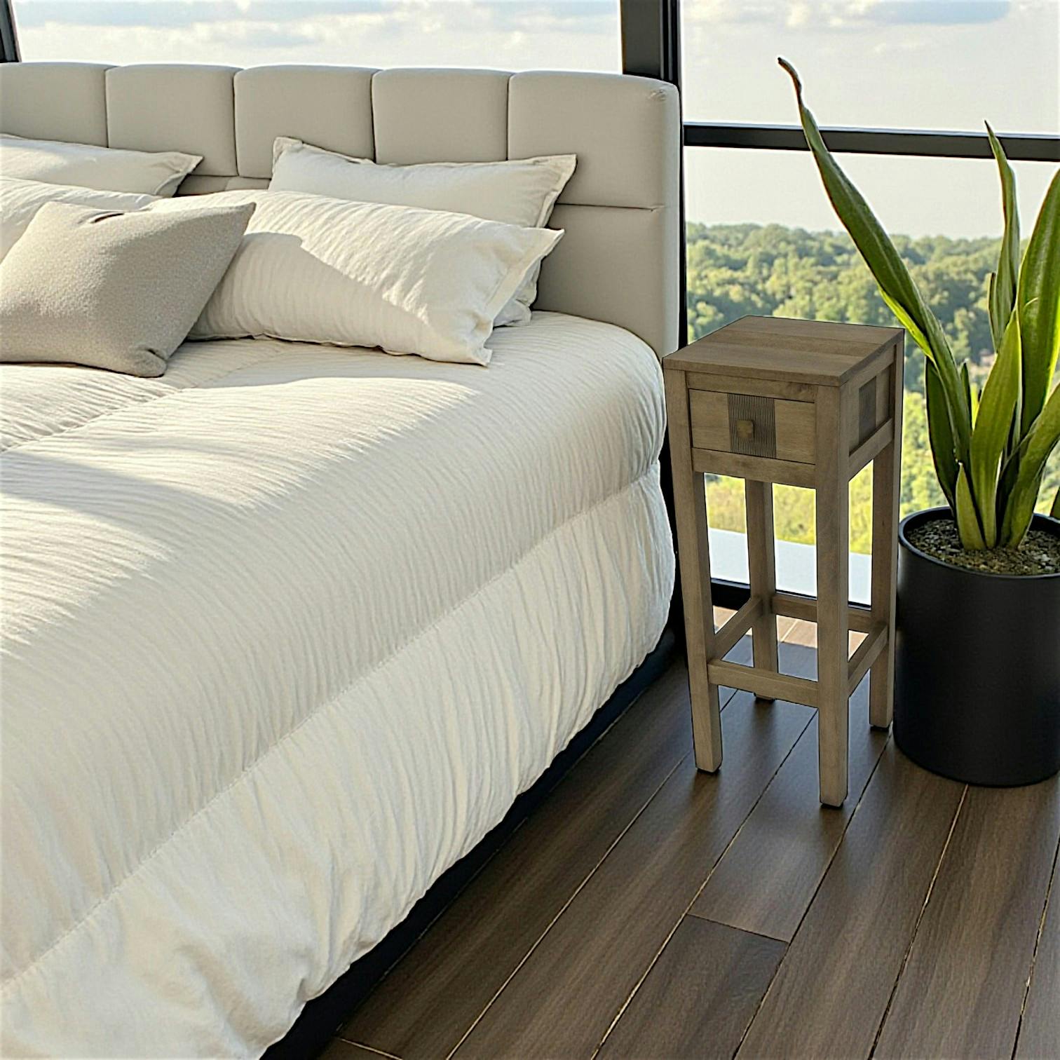 Sellette 1 tiroir exotique hévéa 30x30x81cm GALA