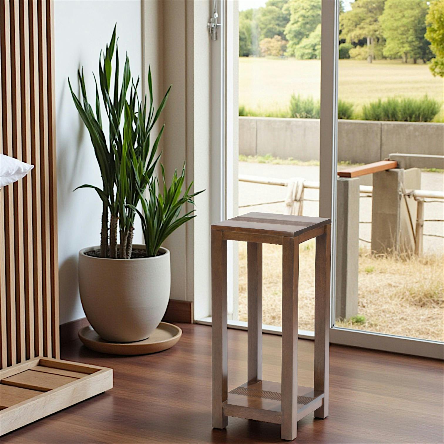 Sellette bois hévéa double plateau 30x30x70cm GALA