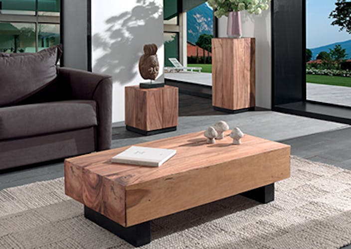 Sellette / Bout de canapé Inspiration exotique en bois de Suar et pieds noir 40x40xH45cm CANADA
