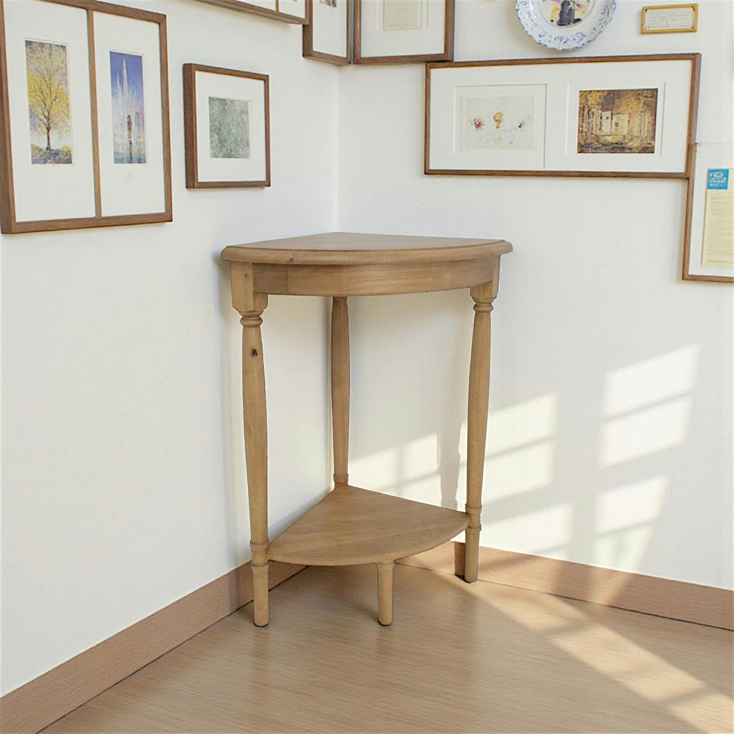 Sellette d'angle Hévéa double plateaux 57x40x74cm TRADITION