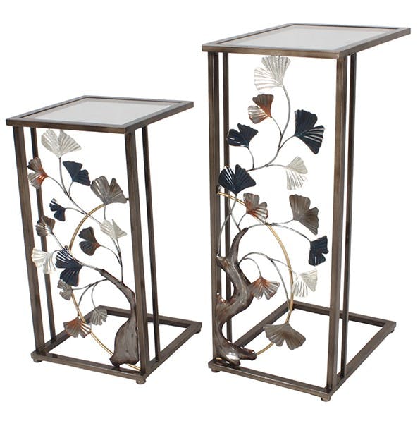 Sellette en métal arbre ginkgo (lot de 2) HIMALAYA