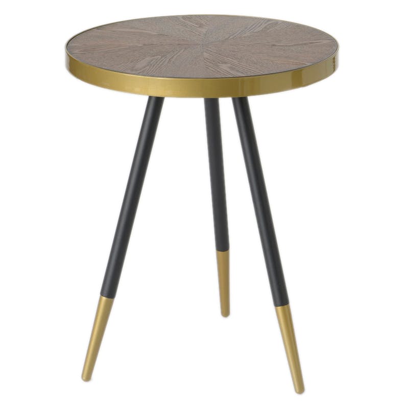 Sellette plateau avec effets et cerclage doré et pieds noirs et dorés D58xH80cm ART-DECO