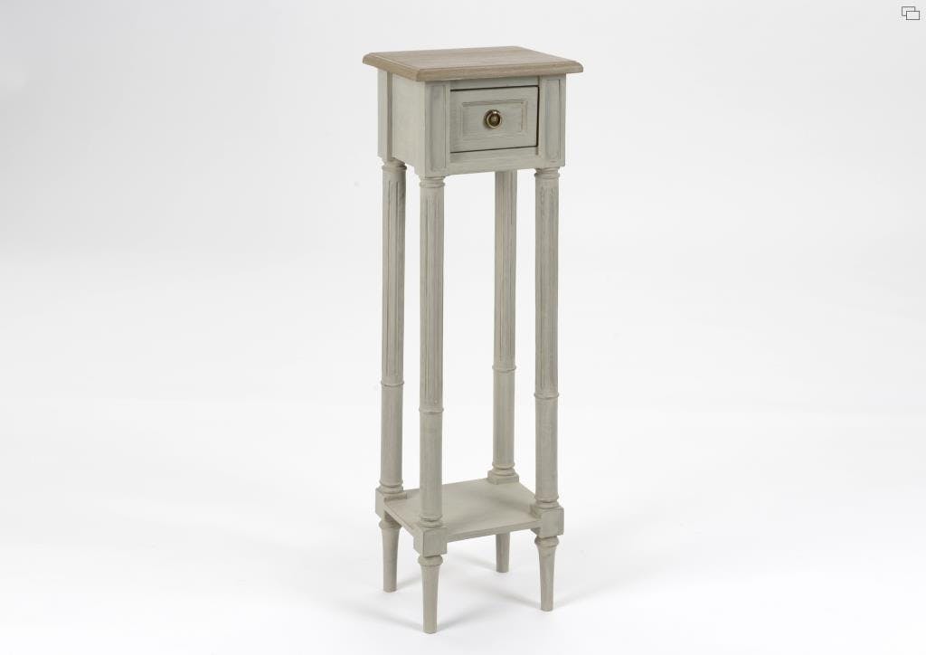 Sellette porte plante bois vieilli gris clair 1 tiroir 100 cm EDOUARD L 30 x P 25 x  H 100 AMADEUS