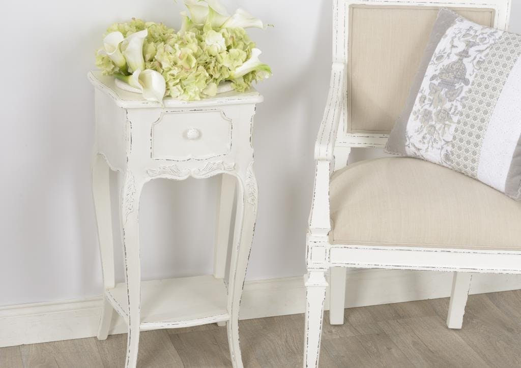 Sellette vasque romantique en bois vieilli blanc COMTESSE L 40 x P 30 x  H 75 AMADEUS