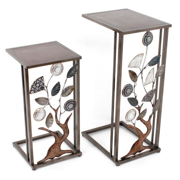 Sellettes métal décor arbre découpé (lot de 2)