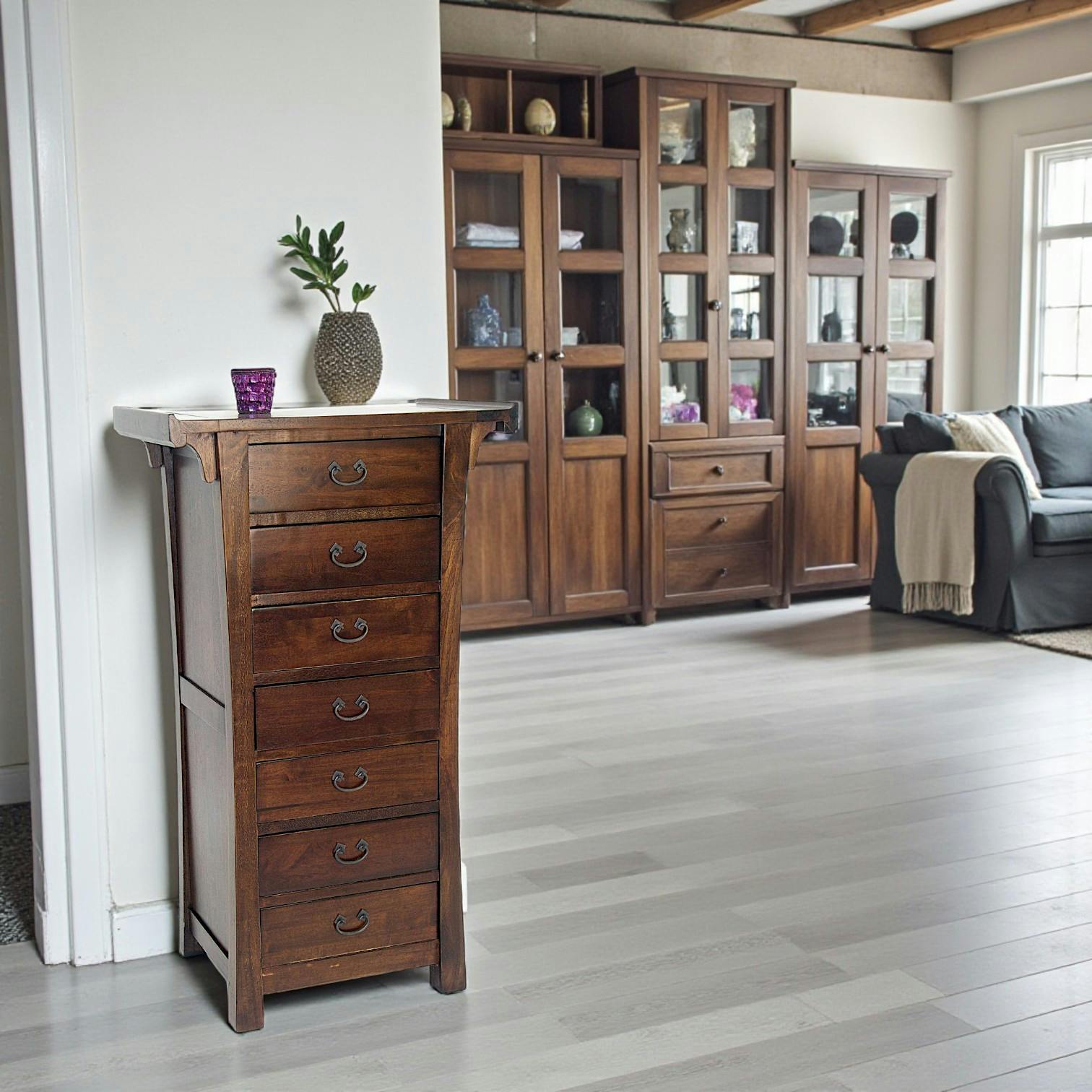 Semainier meuble bois massif style colonial MAORI