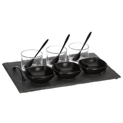 Set apéritif 10 pièces planche ardoise 3 verrines 3 coupelles 3 cuillères 32x22xH6cm
