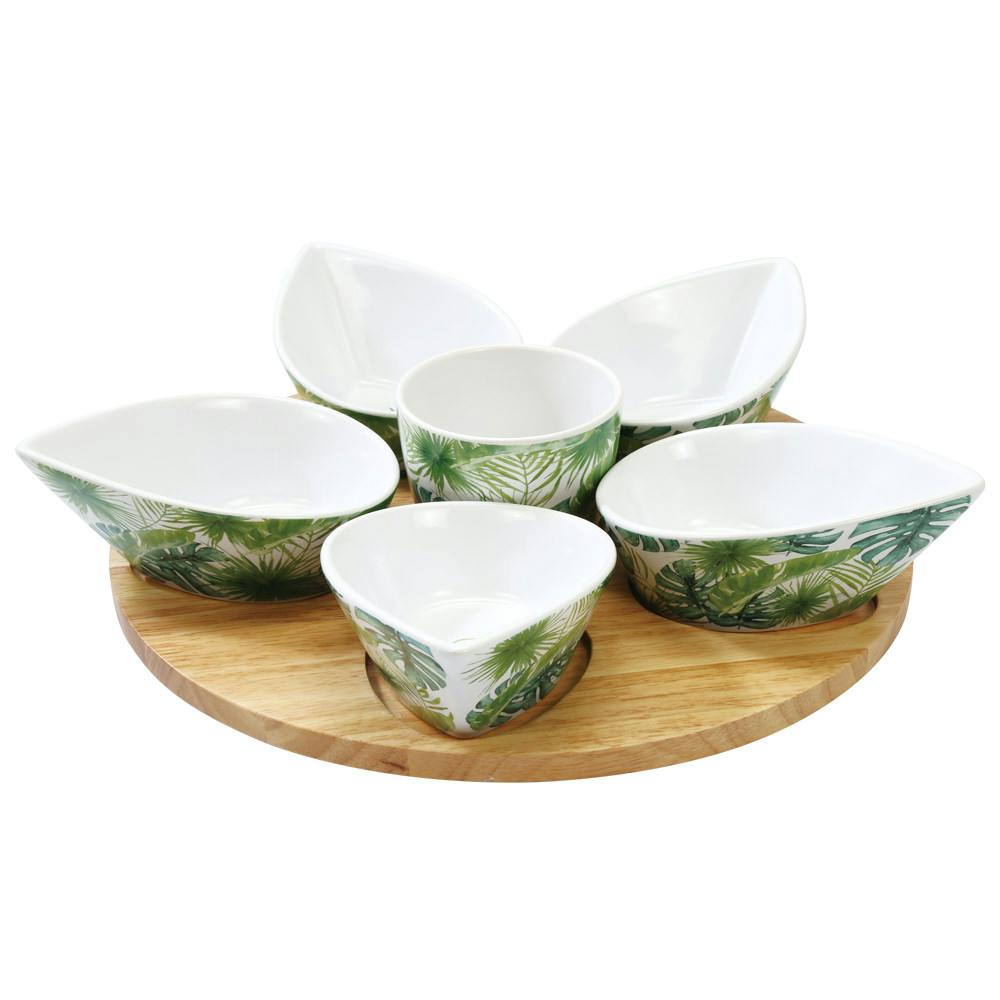 Set apéritif 7 pièces décor feuilles tropicales D32cm