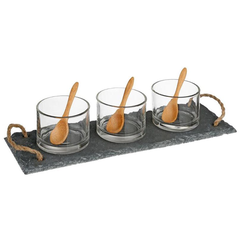 Set apéritif 7 pièces planche ardoise et 3 verres 30x11x6cm